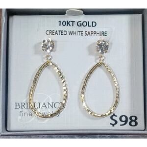 10 K Yellow Gold Created White Sapphire Teardrop Pierced Earrings Beautiful Fun